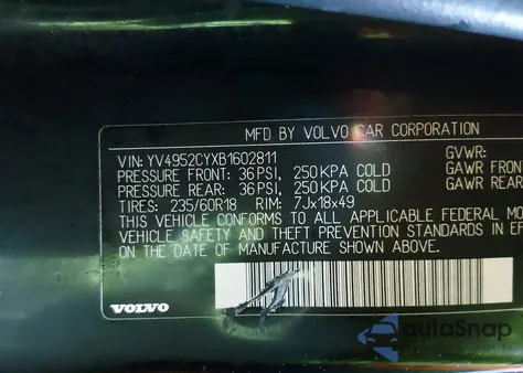 2011 Volvo Xc90 3.2 from USA, damaged, VIN YV4952CYXB1602811